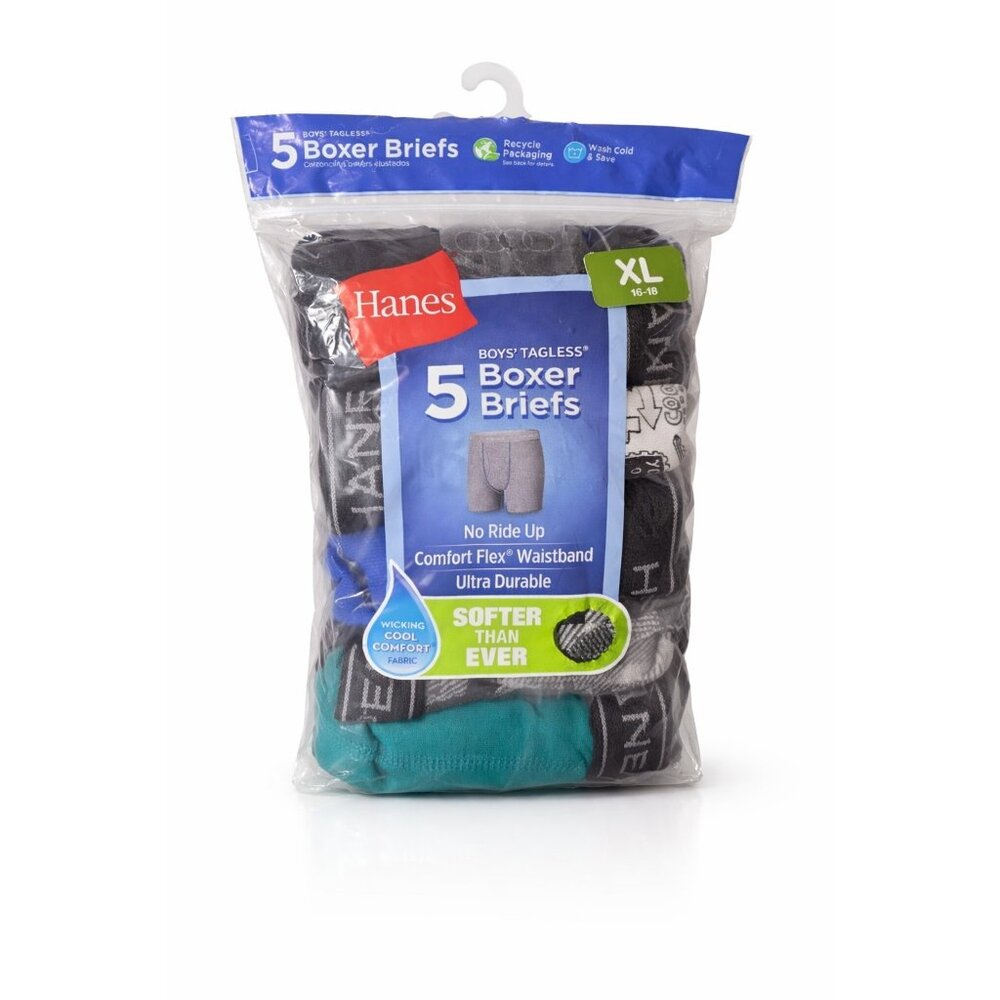 5 Pack Hanes Boys XL 18-20 Boxer Briefs  Comfort Flex Waistband GREY &‎ BLACK